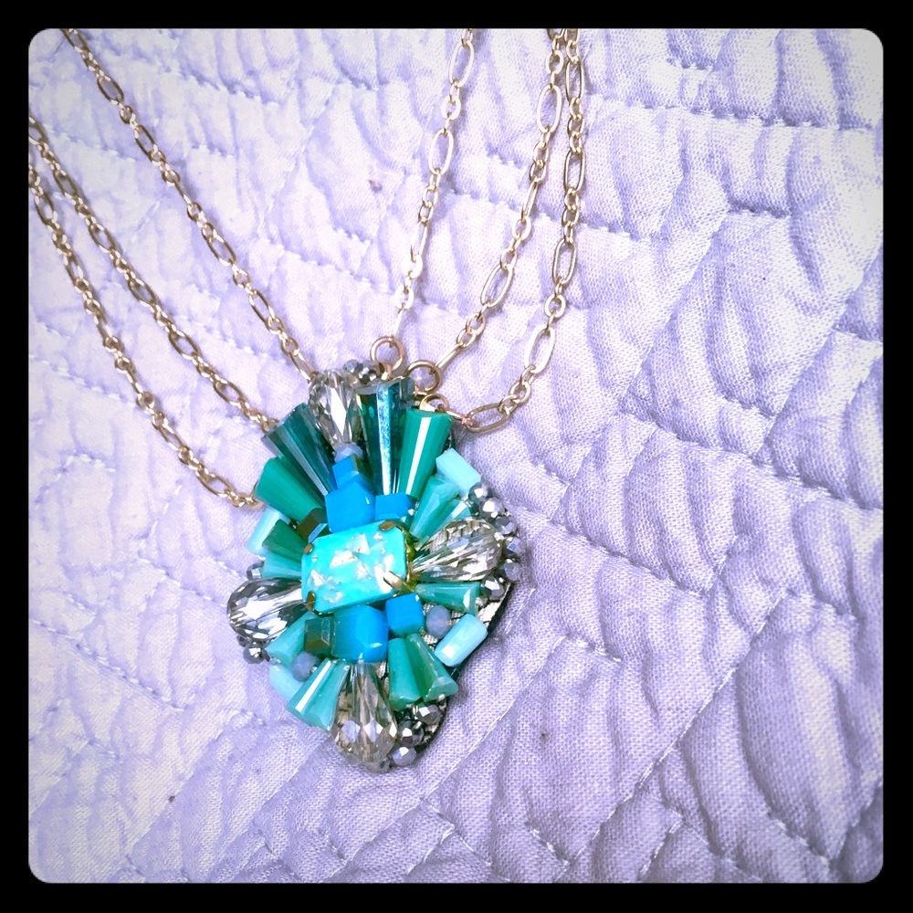 Chic Triple Strand Turquoise Bead Necklace.